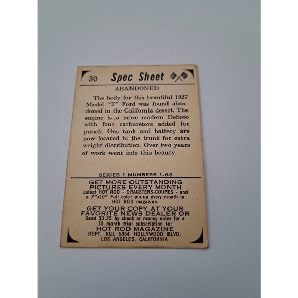 Vintage 1965 Hot Rod Magazine #30 Abandoned 1927 Ford Model T Trading Card - Picture 4 of 4